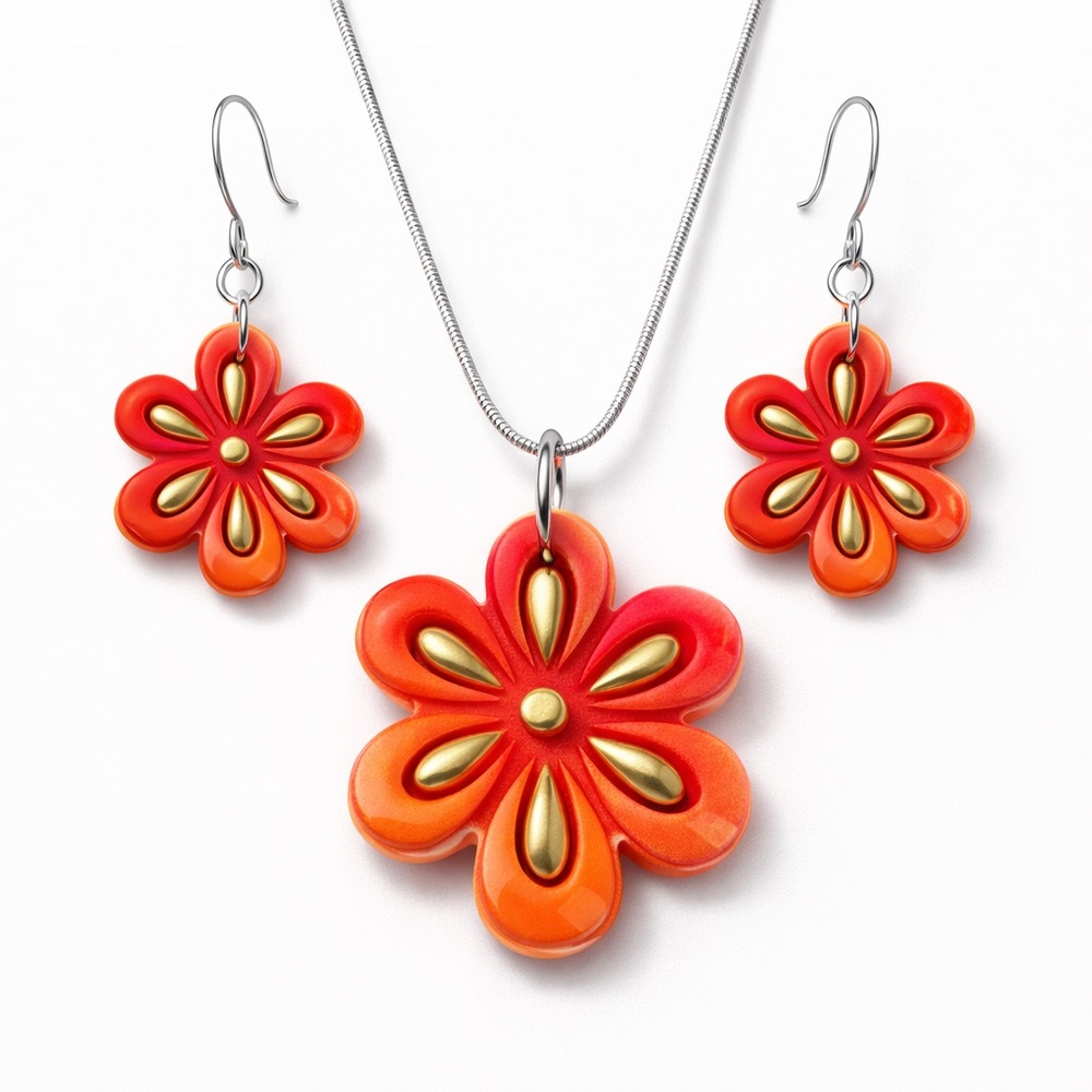 Vibrant Floral Necklace and Earring Set
